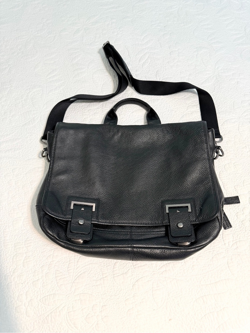 Leather Banana Republic Laptop Messenger Shoulder Bag Work Briefcase Black